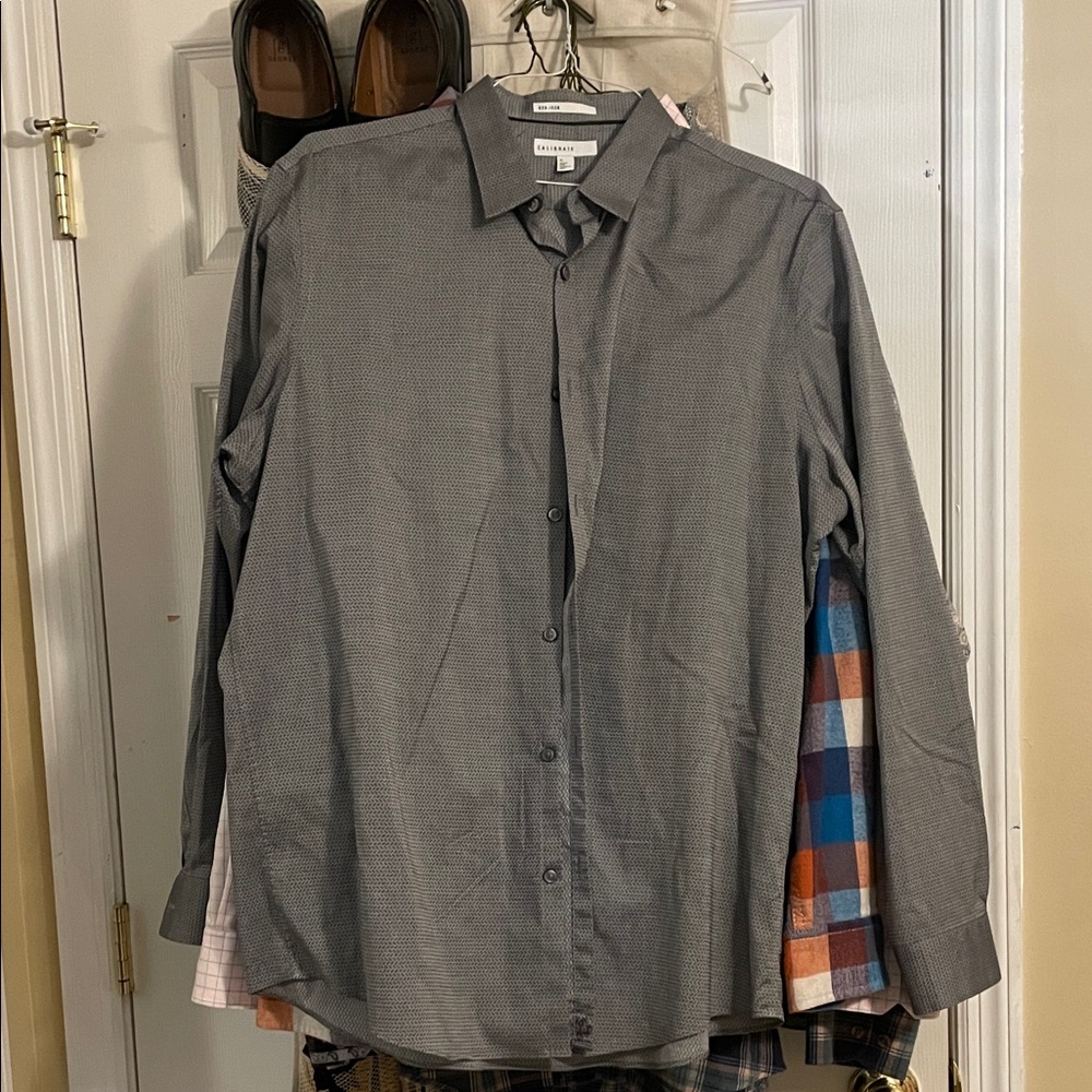 Calibrate xl Men's Gray Micro-Pattern Dress Shirt button down